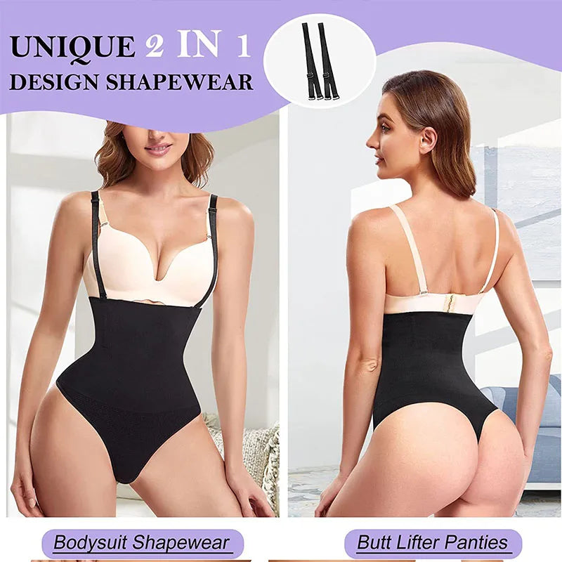 High Waist Thong Shaper with Tummy Control & Removable Straps - Ultimate Comfort!