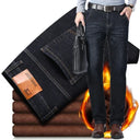 2023 Winter Men Black Blue Straight Stretch Denim Pants