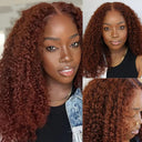 Reddish Brown Kinky Curly Lace Front Wig Luxurious Volume