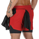 Realxizi Men's 2-In-1 Compression Running Shorts: Upgrade Performance!  ourlum.com Red M(55-60kg) 