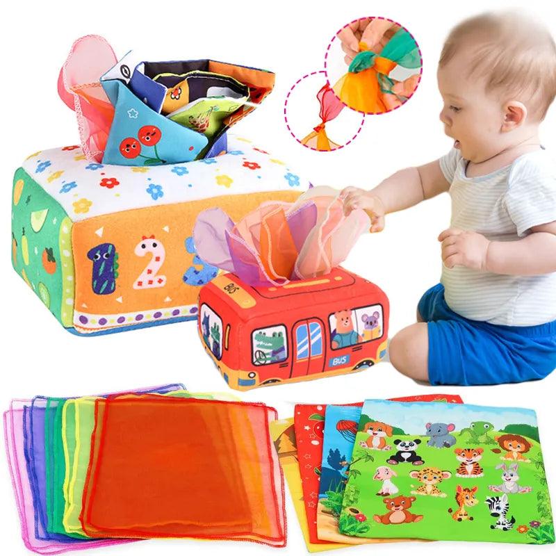 Montessori Sensory Toy: Interactive Baby Pull Along Tissue Box Game  ourlum.com   