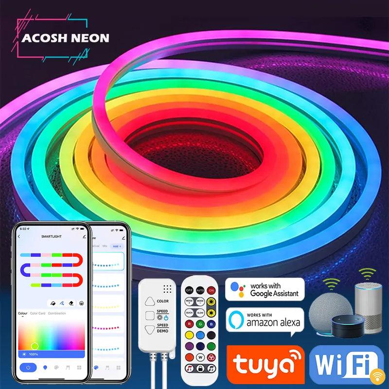 TUYA Neon LED Strip Lights: Dynamic Music Sync RGBIC Dreamcolor Glow  ourlum.com   