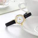 Elegant Women's Leather Quartz Watch with Small Round Dial  ourlum.com Black  