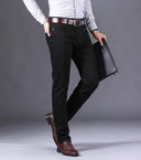 Spring Men's Slim Jeans Classic Style Straight Elasticity Cotton Denim Pants Male Brand Wine Red Black White Trousers