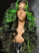 Highlight Green Lace Front Human Hair Wigs 38 Inch Ombre Colored Body Wave Lace Front Wig Remy Human Hair HD Lace Frontal Wig  ourlum.com   