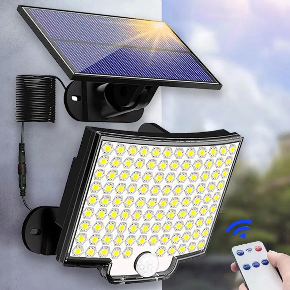 Motion Sensor LED Solar Floodlight with Remote Control - 3 Lighting Modes for Outdoor Spaces  ourlum.com   