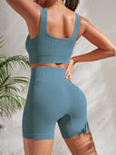 Seamless Ribbed 2-Piece Women's Yoga Set for Fitness and Running