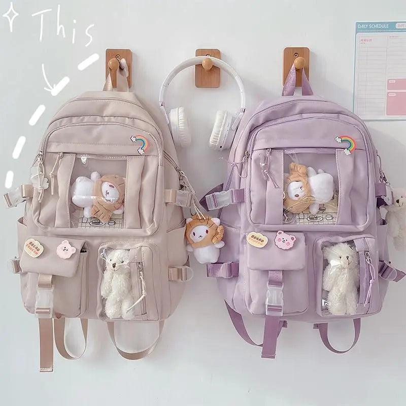 Sweet Cute Nylon Backpack for Women Classic Causal Designer Girl Backpack Bag Doll Pendant Fashion School Bag for Girl  ourlum.com   