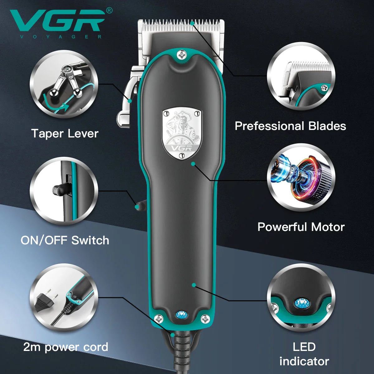 VGR Hair Cutting Machine Professional Hair Clipper Electric Hair Clipper Wired Haircut Machine Barber Home Trimmer for Men V-123