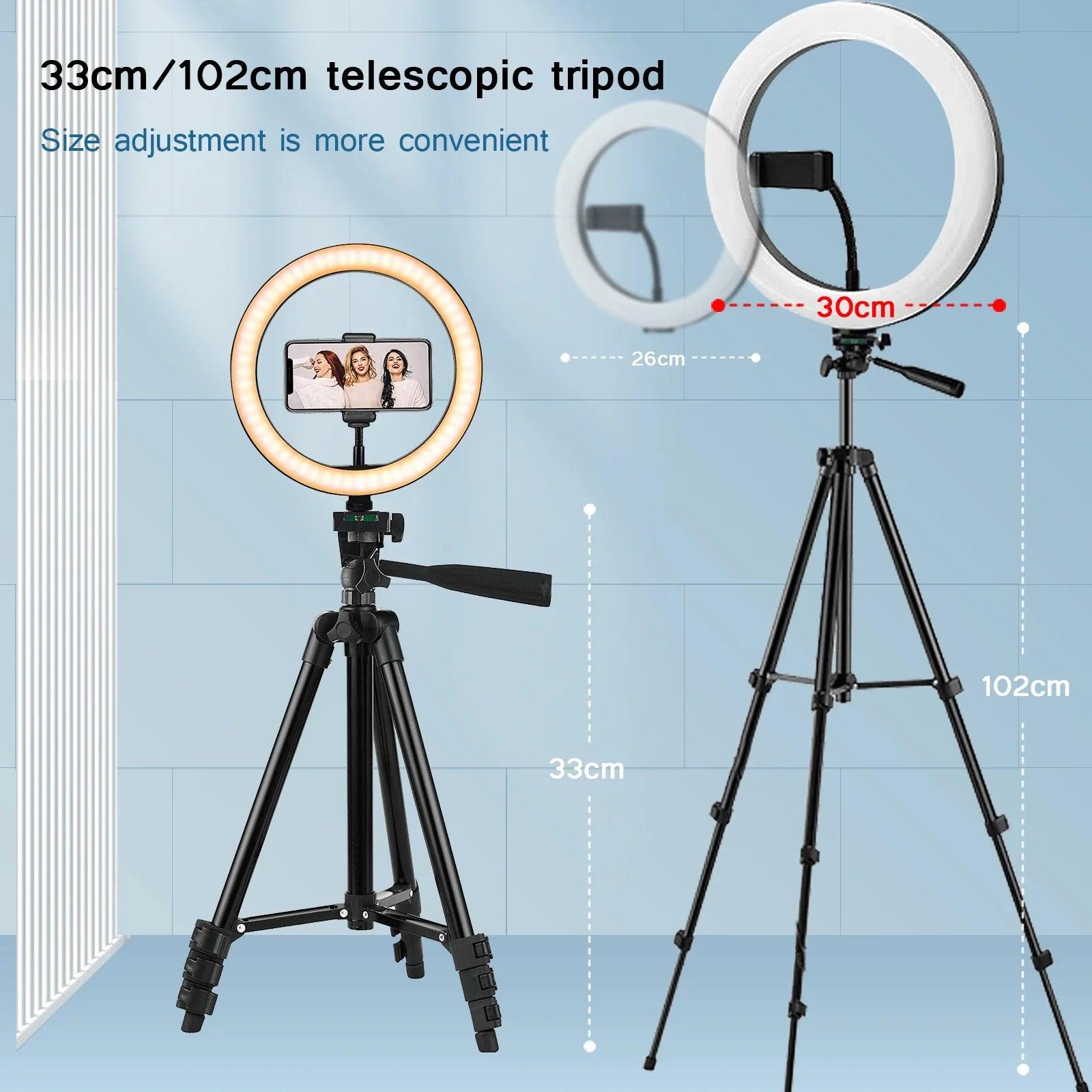 Selfie Ring Light with Remote & Tripod Stand: Pro Photography Lighting Kit  ourlum.com   