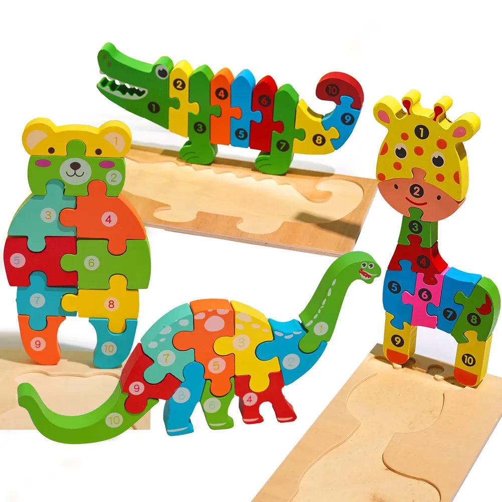 Wooden Puzzle Educational Cartoon Animals Learning Game for Kids  ourlum.com   