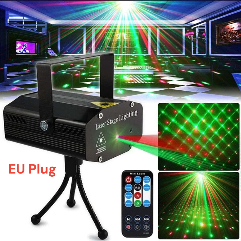 Mini Laser Stage Light Projector - Remote-Controlled, Sound-Activated for Parties & Events