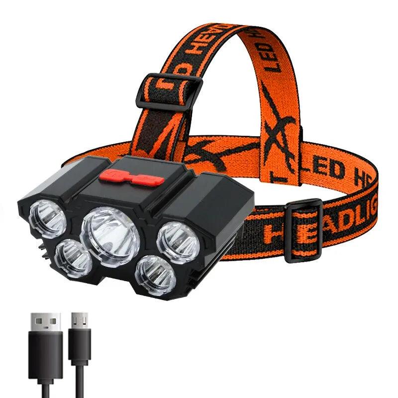 Rechargeable LED Headlamp with 5 Bright Lights for Camping, Fishing, and Adventure  ourlum.com   
