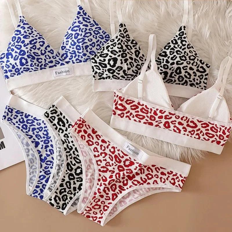 Leopard Print Traceless Steel Rim Bra Adjustable Strap Underwear Set with Three Quarters Cup Shape - Our Lum  Our Lum   