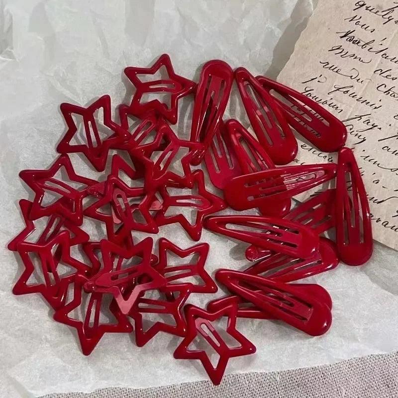 Red Star Waterdrop Barrettes Hair Clip Set - Pack of 10 for Girls and Women  ourlum.com   