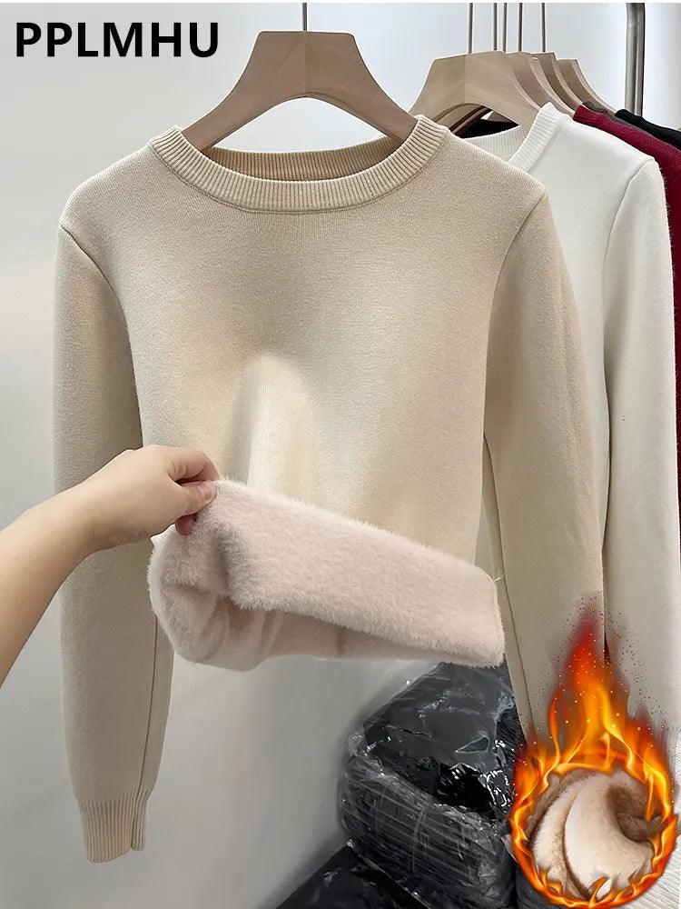 Cozy Winter Essential: Women's Slim Fit Plush Fleece Sweater  ourlum.com   