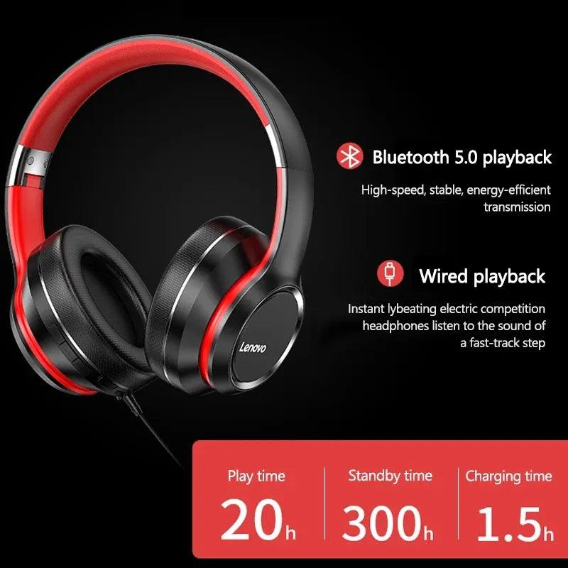 Lenovo HD200 Wireless Over-ear Bluetooth Headphones with Noise Cancellation and HIFI Stereo Sound  ourlum.com   