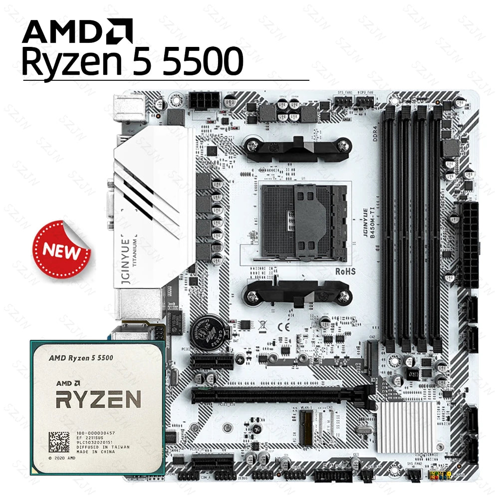 JGINYUE B450M Motherboard AMD Ryzen 5 5500 DDR4 Dual Channel Memory Max 64GB RAM 2 M.2 M-ATX B450M GAMING Board