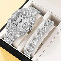 Golden Sparkle Women's Watch Set: Elegant Timepiece Duo for Style-Conscious Women
