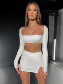 Mozision Sexy White Square Collar Two-Piece Set for Parties