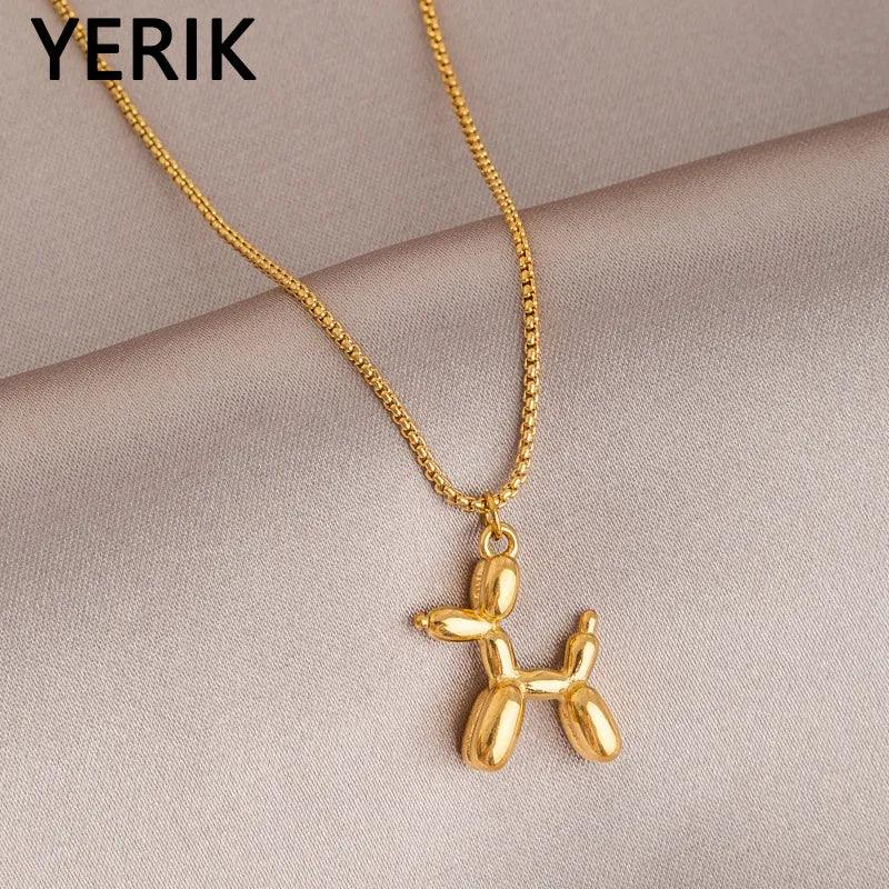 Animal Balloon Dog Pendant Necklace - Stainless Steel Clavicle Chain Jewelry for Women and Girls  ourlum.com   