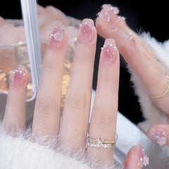 Butterfly Pink Press-On Nails Set: Charming Beauty Tools Included