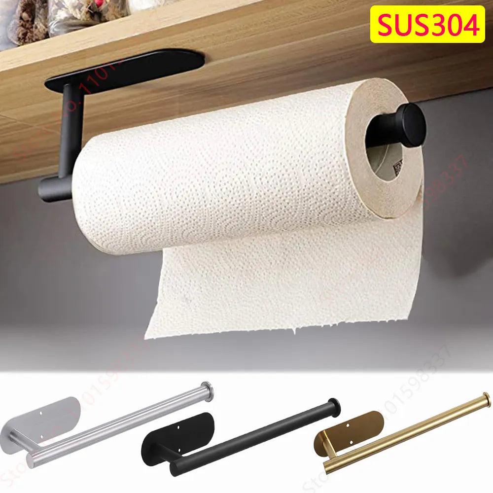 Adhesive Stainless Steel Paper Towel Holder - Multi-Purpose Bathroom and Kitchen Organizer  ourlum.com   