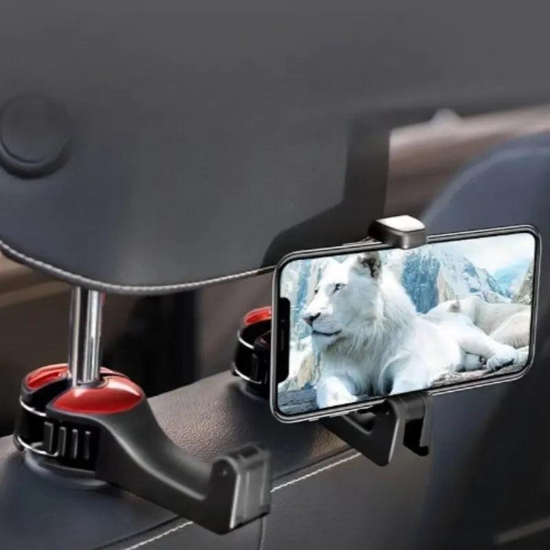 Car Hook Hidden Phone Holder Lock Multifunctional Rear Headrest Holder  ourlum.com   