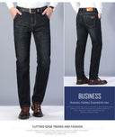 2023 Winter Men Black Blue Straight Stretch Denim Pants