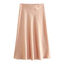 Solid Satin A-Line Midi Skirt Stylish Summer Fashion Statement