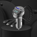 Car Charger With Dual Ports And Voltage Display Retractable USB Cable