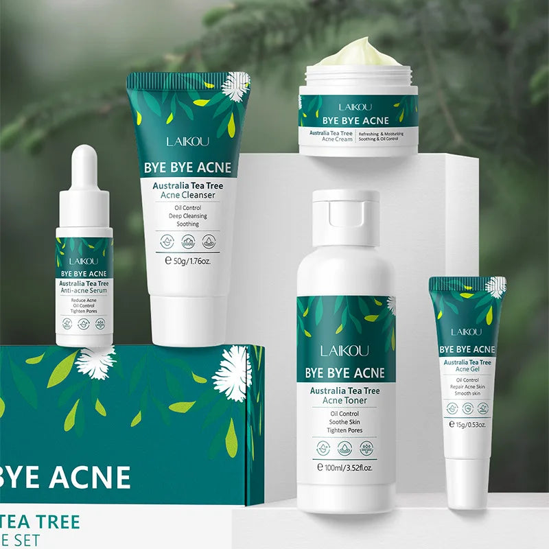 Acne Treatment.  Clear Tea Tree Skincare Set: Oil Control Face Cleanser Serum Cosmet