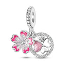 Pink Silver Plated Butterfly Flower Charm Beads for Jewelry