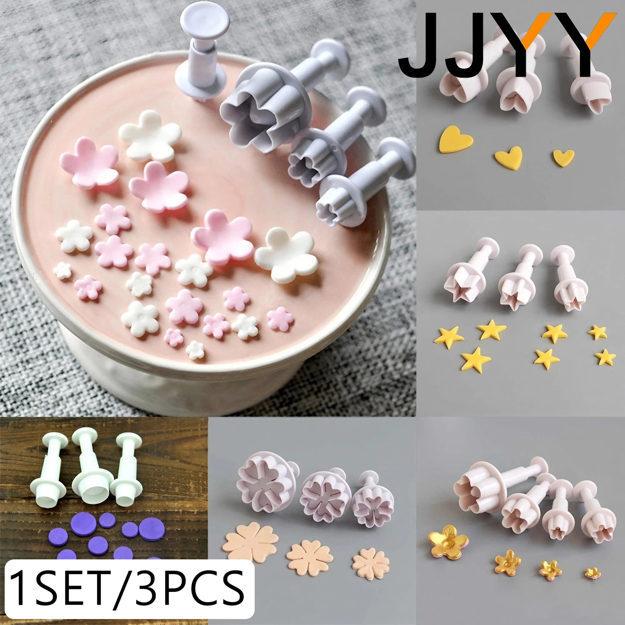 JJYY 3Pcs Cake Moulds Fondant Cutter Plastic Cake Mold DIY Fondant Cake Decorating Tools Plunger Stonego Baking Accessories