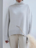 Winter Essential Thick Knit Turtleneck Sweater for Women  ourlum.com Light gray S 