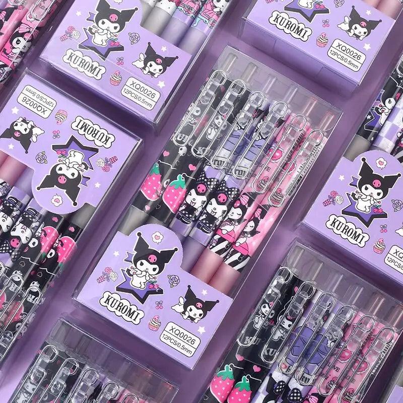Sanrio Cartoon Gel Pens Set - Hello Kitty, Kuromi, Cinnamoroll Stationery Kit with Metal Hook  ourlum.com   