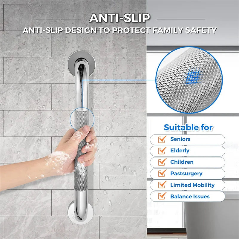 Bathroom Tub Toilet Handrail Grab Embossed Stainless Steel 400/500Mm Anti Slip Shower Safety Support Handle Towel Rack