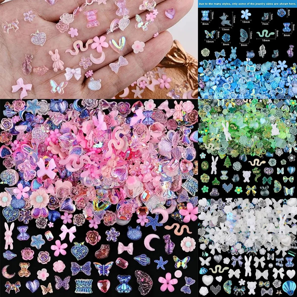 50pcs Kawaii Resin Nail Charms Rhinestones Candy Colors Cartoon Nail Art Decorations Press on Nails Supplies Accessories Jewelry  ourlum.com   