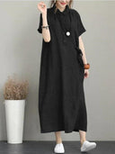 Summer Lapel Dress Vintage Breathable Cotton Linen Outfit