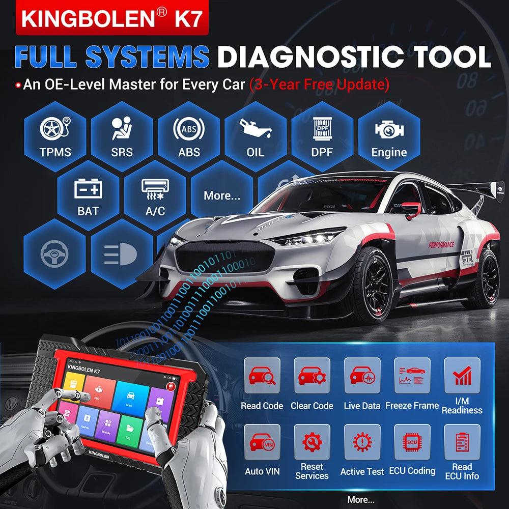 KINGBOLEN K7 ALL System Bidirectional Diagnostic Tools ECU Coding Active Test 28 Resets AF Reset 3 Years Free PK AUTEL MK808S