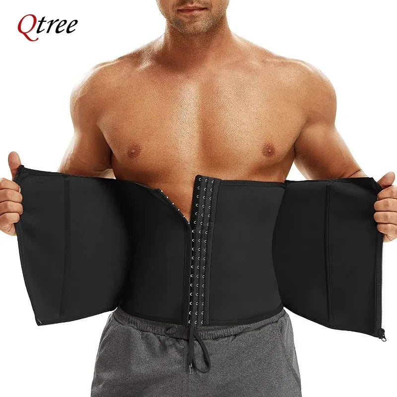 Qtree Men Waist Trainer Corset Tummy Control Fitness Shapewear Workout Trimmer Girdle Slimming Body Shaper Hot Neoprene Belt