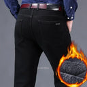 2023 Winter Men Black Blue Straight Stretch Denim Pants