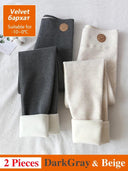 Cozy Chic Winter Leggings for Women - Stylish Thermal Velvet Cotton Slimming Tights with Fleece Lining  ourlum.com Velvet GrayBeige XL 