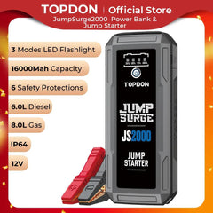 Topdon JS2000/JS1500/JS1200 2000A/1200A Jump Starter Power Bank 12V Car Starting Device 16000Mah Battery Jump Start for Booster