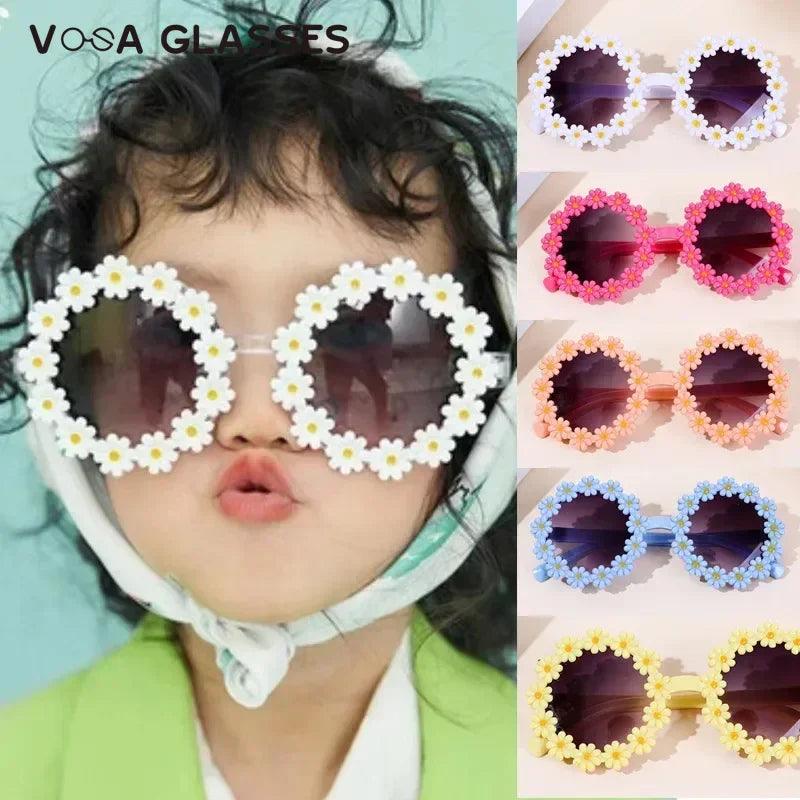 Cute Sunflower Round Sunglasses for Girls - Stylish UV Protection for Kids