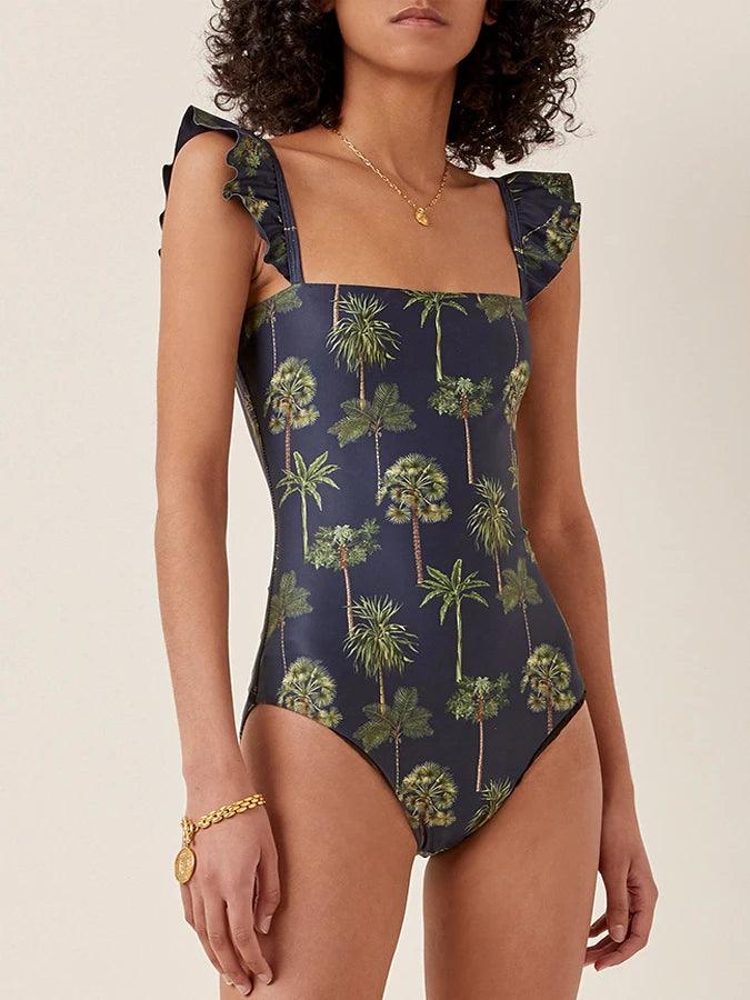 Dark Blue Floral Peplum Swimwear Set with Long Cover-Up for Women - Chic Beachwear Collection  OurLum.com   