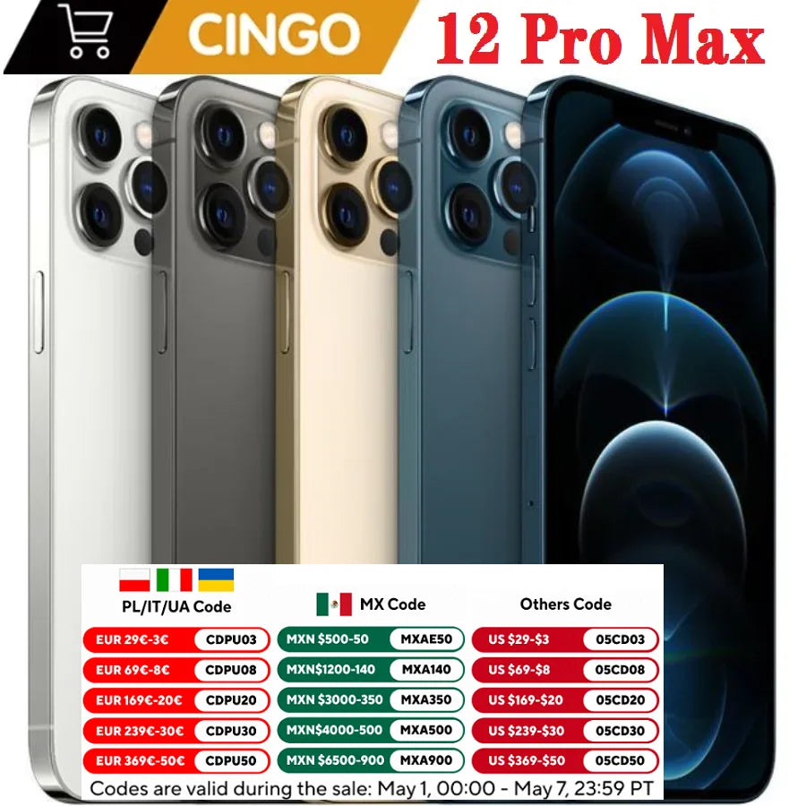 Original Unlocked iPhone 12 Pro Max 6.7" 6G RAM 128GB/256GB/512GB ROM 5G Smartphone Face ID IOS A14 Bionic Chip  ourlum.com   