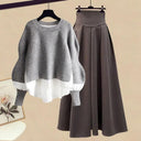 Elegant Korean Knit Sweater Dress & Skirt Set Autumn Fashion