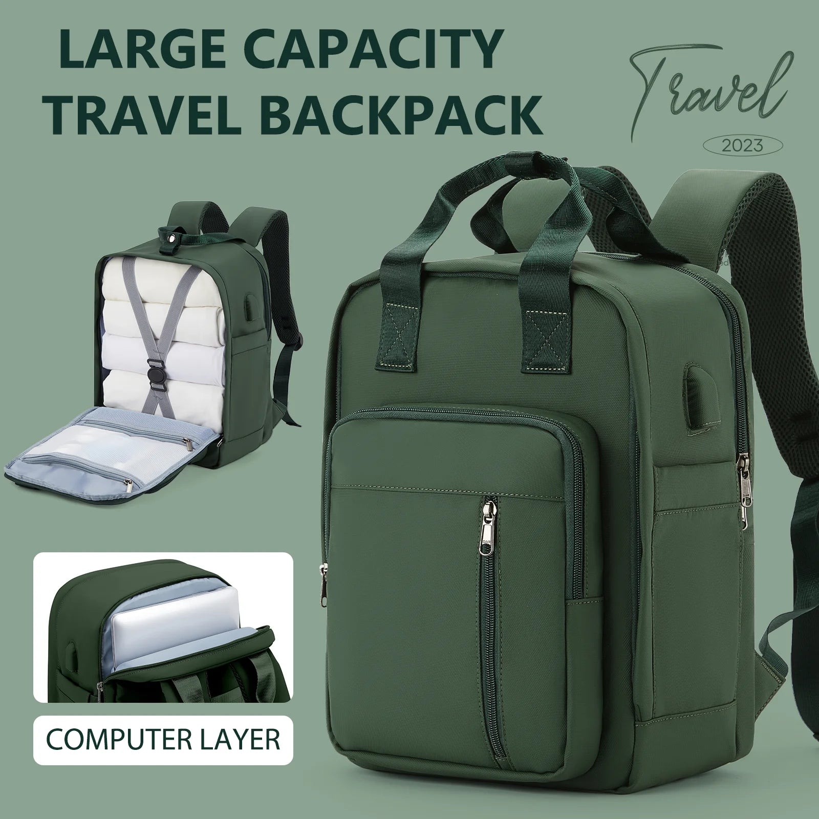 Travel Backpack Shoulder Bag Waterproof Backpack Lightweight Large-Capacity Duffel Bag Women's Backpack USB Charging Laptop Bag