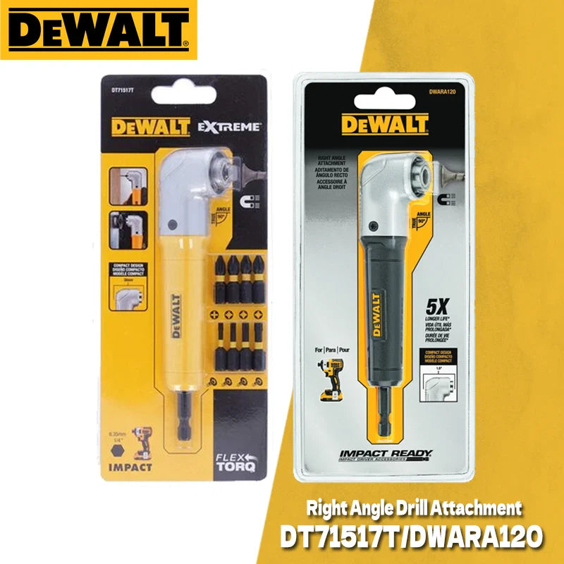 DEWALT Right Angle Drill Attachment Set with 9x25MM Screwdriver Bits for Tight Spaces